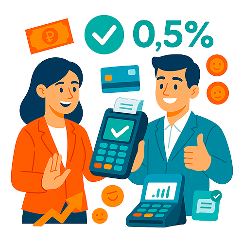 Эквайринг с комиссией от 0,5% — подключаем оплату картами, увеличиваем средний чек.